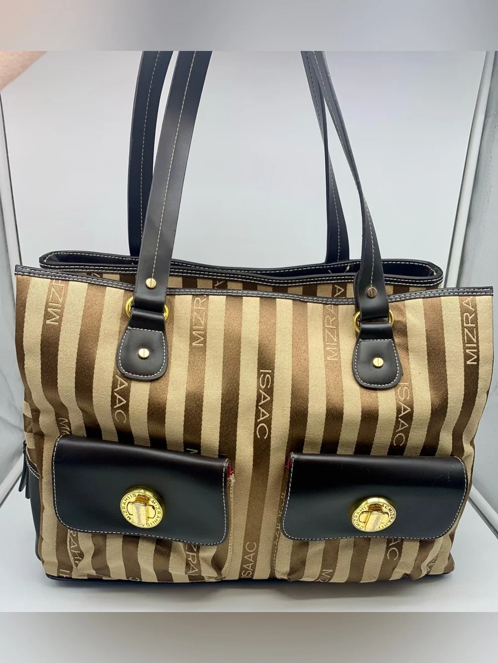 Isaac Mizrahi XL Logo Jacquard Laptop Work Travel Tote Bag